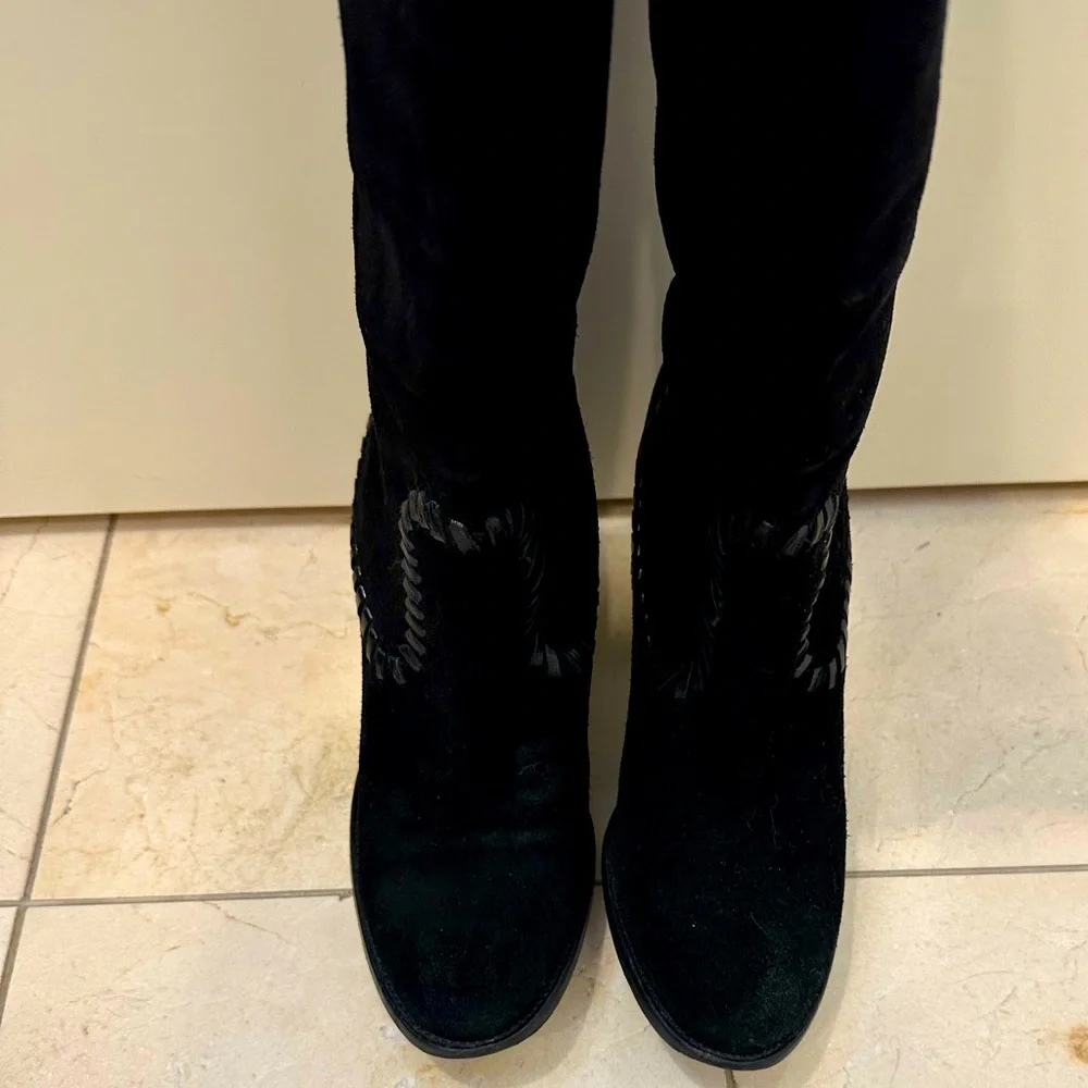 Michael Kors suede knee high boots western whipstitch - Picture 5 of 8